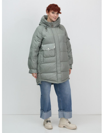 Зимний женский пуховик с капюшоном, зелёный. в Тюмени