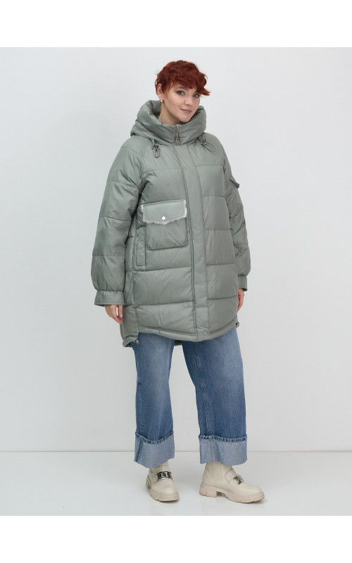 Зимний женский пуховик с капюшоном, зелёный. в Тюмени