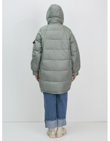 Зимний женский пуховик с капюшоном, зелёный. в Тюмени