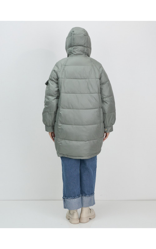 Зимний женский пуховик с капюшоном, зелёный. в Тюмени