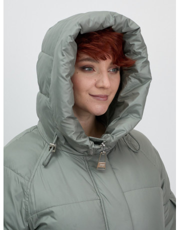 Зимний женский пуховик с капюшоном, зелёный. в Тюмени