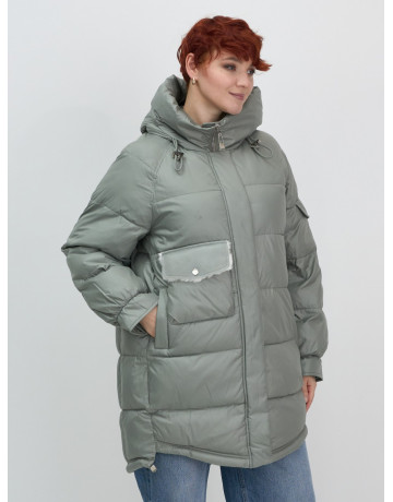 Зимний женский пуховик с капюшоном, зелёный. в Тюмени