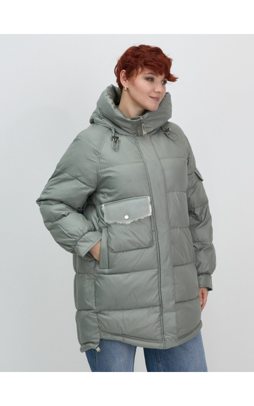 Зимний женский пуховик с капюшоном, зелёный. в Тюмени