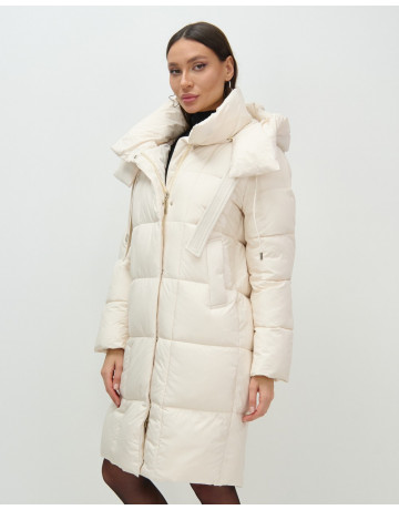 Длинный женский пуховик с капюшоном для зимы