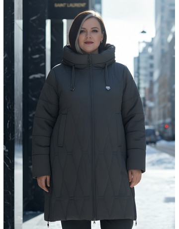 Длинный зимний пуховик для женщин с капюшоном.