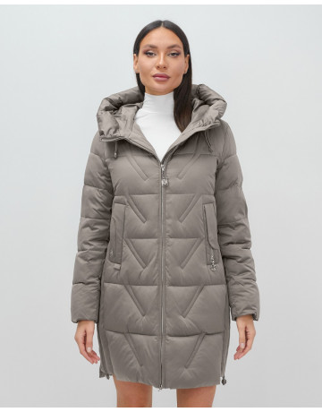 Пуховик зимний женский с капюшоном, серый. в Тюмени