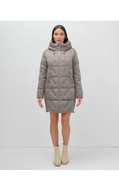 Пуховик зимний женский с капюшоном, серый. в Тюмени