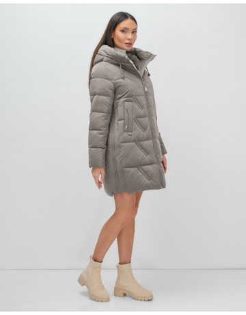 Пуховик зимний женский с капюшоном, серый. в Тюмени