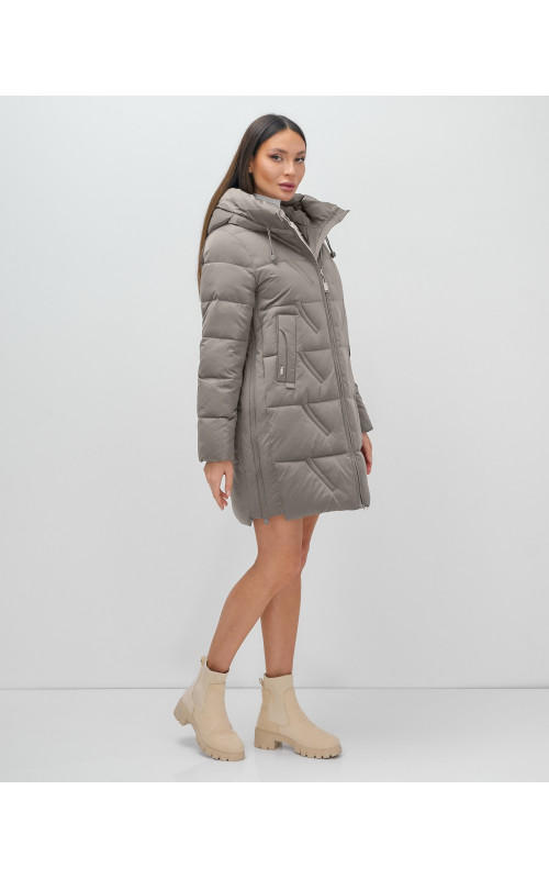 Пуховик зимний женский с капюшоном, серый. в Тюмени