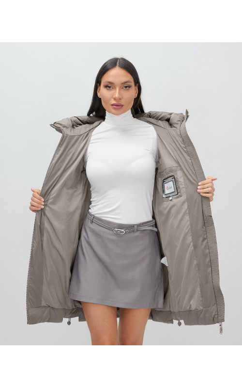 Пуховик зимний женский с капюшоном, серый. в Тюмени