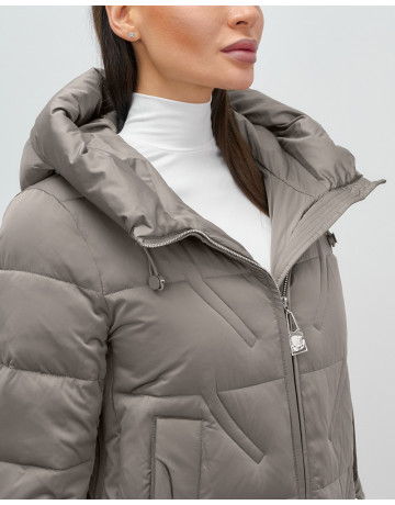 Пуховик зимний женский с капюшоном, серый. в Тюмени