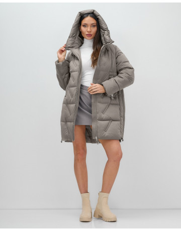 Пуховик зимний женский с капюшоном, серый. в Тюмени