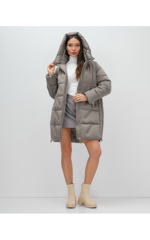 Пуховик зимний женский с капюшоном, серый. в Тюмени