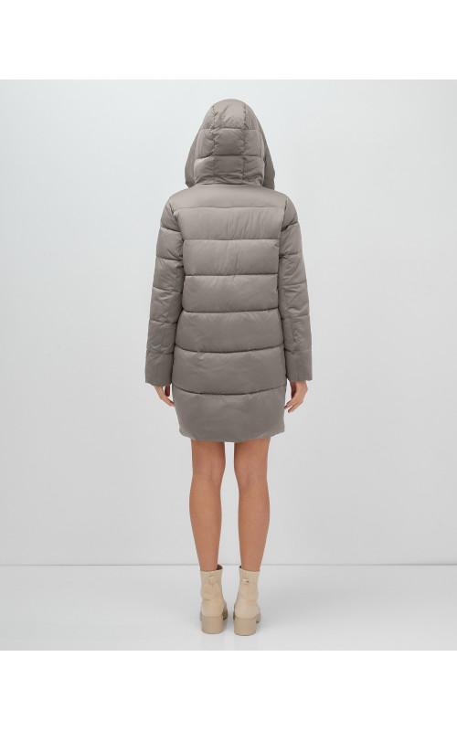 Пуховик зимний женский с капюшоном, серый. в Тюмени