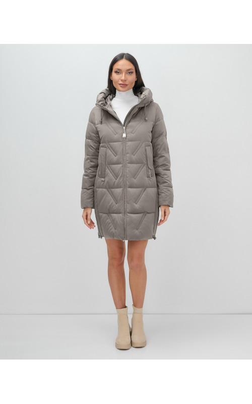 Пуховик зимний женский с капюшоном, серый. в Тюмени