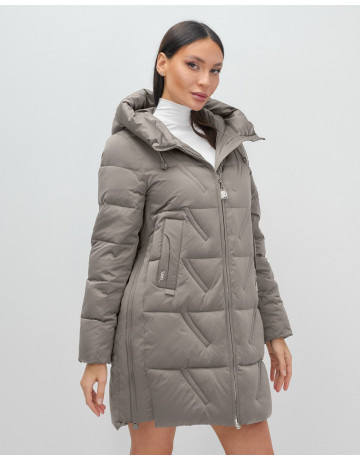 Пуховик зимний женский с капюшоном, серый. в Тюмени
