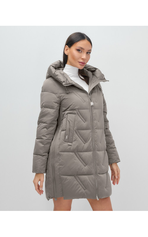 Пуховик зимний женский с капюшоном, серый. в Тюмени