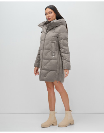 Пуховик зимний женский с капюшоном, серый. в Тюмени