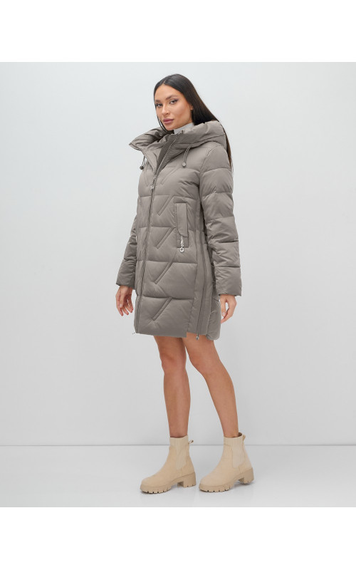 Пуховик зимний женский с капюшоном, серый. в Тюмени