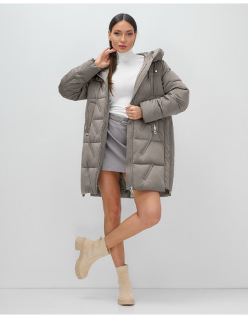 Пуховик зимний женский с капюшоном, серый. в Тюмени