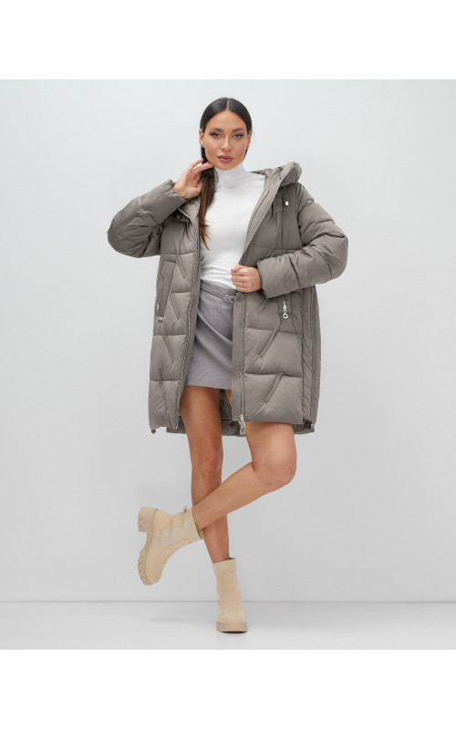 Пуховик зимний женский с капюшоном, серый. в Тюмени