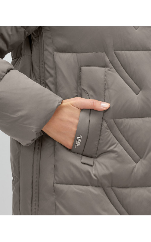 Пуховик зимний женский с капюшоном, серый. в Тюмени