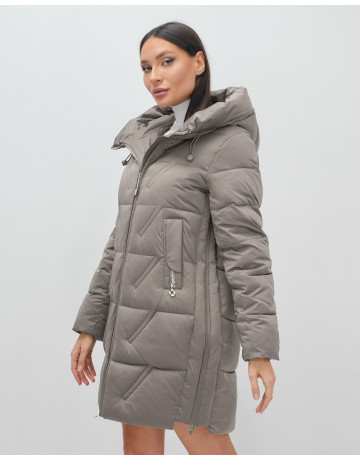 Пуховик зимний женский с капюшоном, серый. в Тюмени
