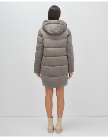 Пуховик зимний женский с капюшоном, серый. в Тюмени