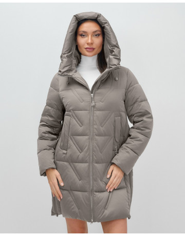 Пуховик зимний женский с капюшоном, серый. в Тюмени