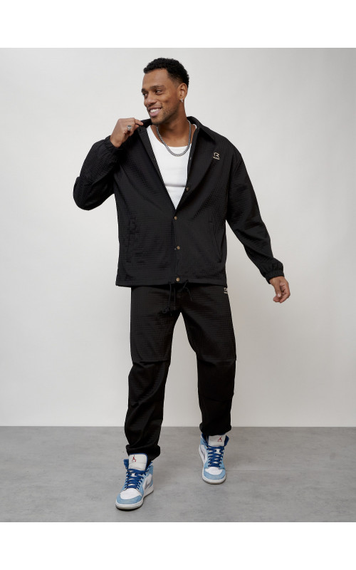 Мужской спортивный костюм для занятий спортом, чёрный, модный. в Тюмени