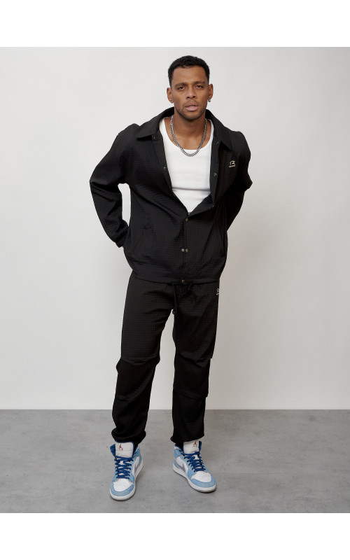 Мужской спортивный костюм для занятий спортом, чёрный, модный. в Тюмени