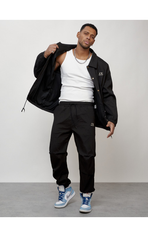 Мужской спортивный костюм для занятий спортом, чёрный, модный. в Тюмени