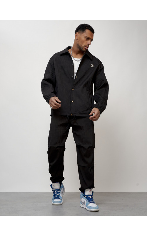 Мужской спортивный костюм для занятий спортом, чёрный, модный. в Тюмени