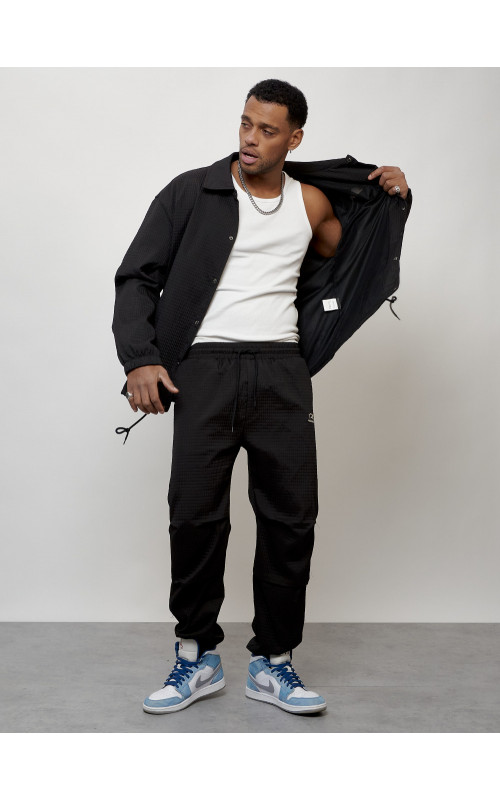 Мужской спортивный костюм для занятий спортом, чёрный, модный. в Тюмени