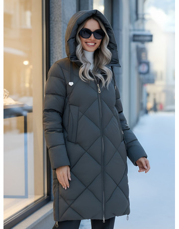 Длинный женский пуховик с капюшоном для зимы