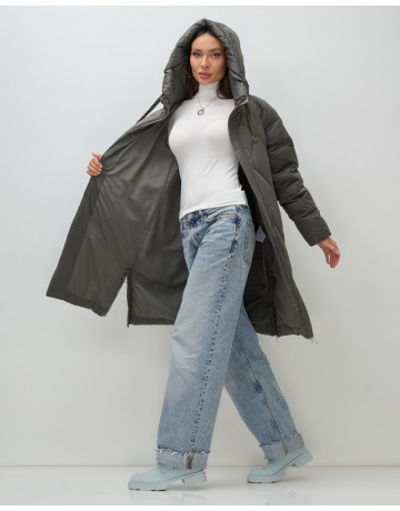 Длинный женский пуховик с капюшоном для зимы