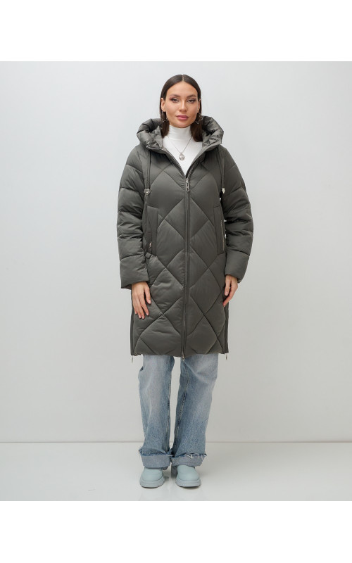 Длинный женский пуховик с капюшоном для зимы