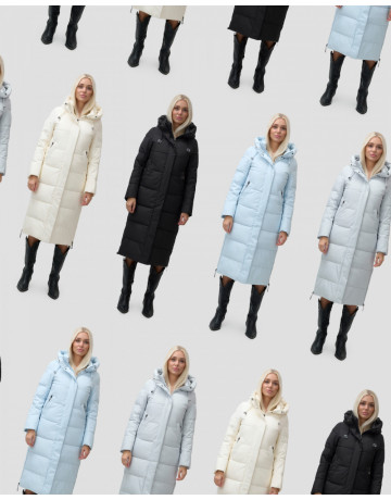 Длинный зимний пуховик с капюшоном для женщин