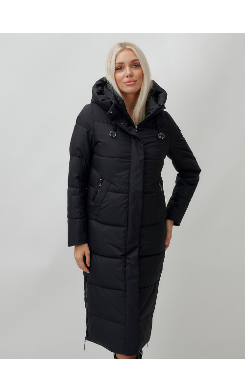 Длинный зимний пуховик с капюшоном для женщин