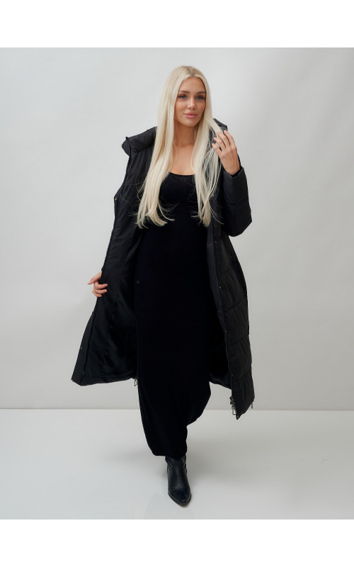 Длинный зимний пуховик с капюшоном для женщин