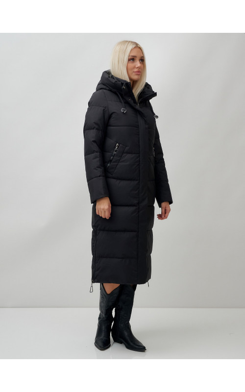 Длинный зимний пуховик с капюшоном для женщин