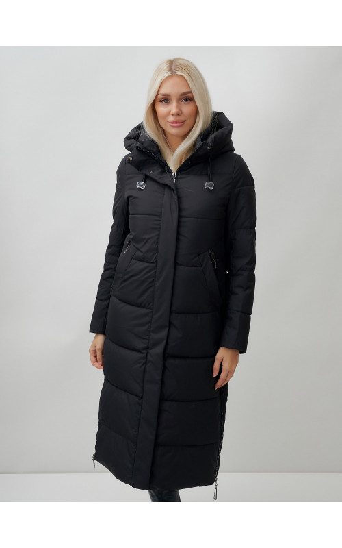 Длинный зимний пуховик с капюшоном для женщин