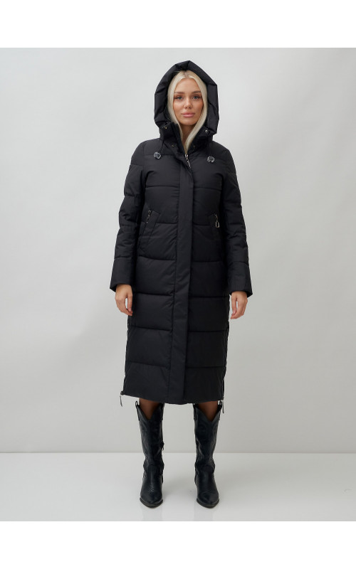 Длинный зимний пуховик с капюшоном для женщин