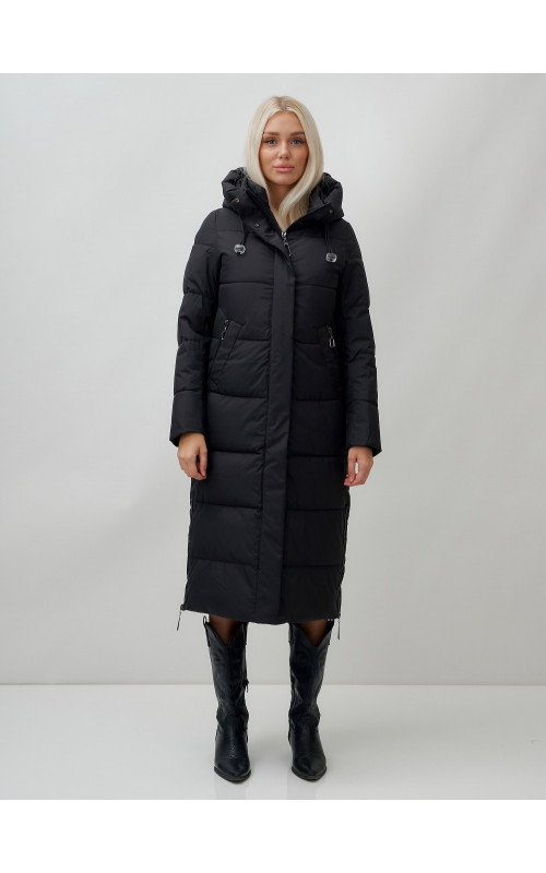 Длинный зимний пуховик с капюшоном для женщин