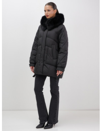 Пуховик с мехом песца для женщин, удлиненный, чёрный.