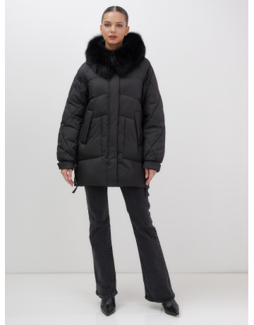 Пуховик с мехом песца для женщин, удлиненный, чёрный.