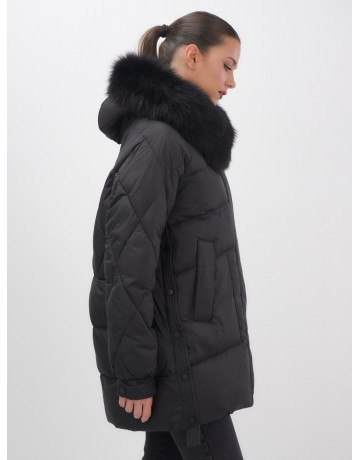 Пуховик с мехом песца для женщин, удлиненный, чёрный.
