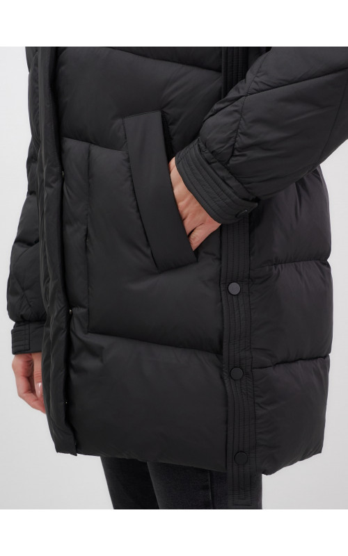 Пуховик с мехом песца для женщин, удлиненный, чёрный.