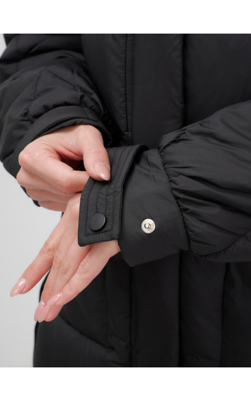 Пуховик с мехом песца для женщин, удлиненный, чёрный.