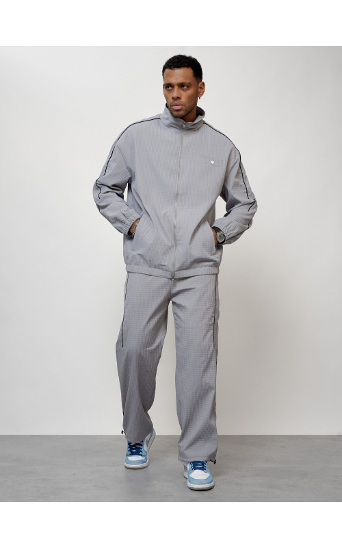 Мужской спортивный костюм для занятий спортом, серый, модный. в Тюмени